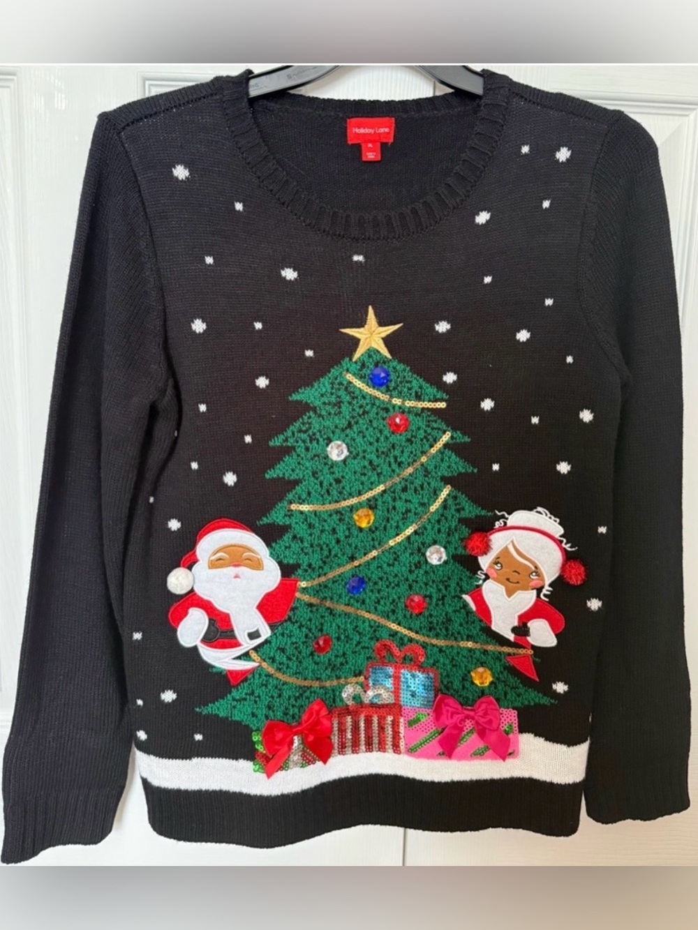 Holiday Lane Ugly Christmas Santa Claus Mrs Black Festive Sweater PL Tree
